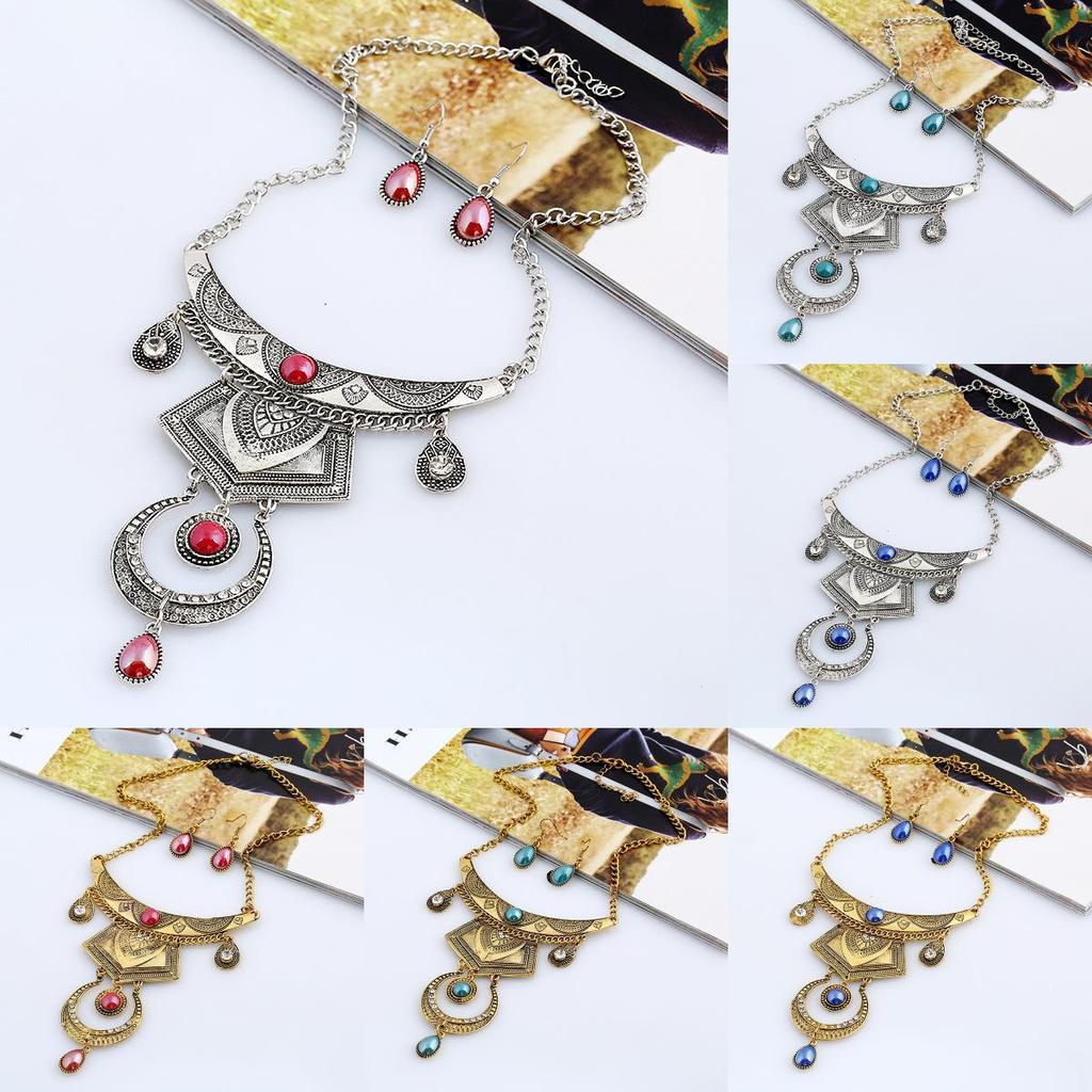 Water Alloy Fashionable Drop Necklace With Multilayer Chain And Jewelry Gemstone