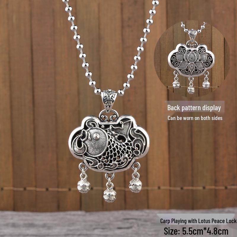 

Этническое длинное ожерелье East Butterfly - Ретро кулон в виде замка долголетия и цепочка из круглых бусин для мужчин и женщин