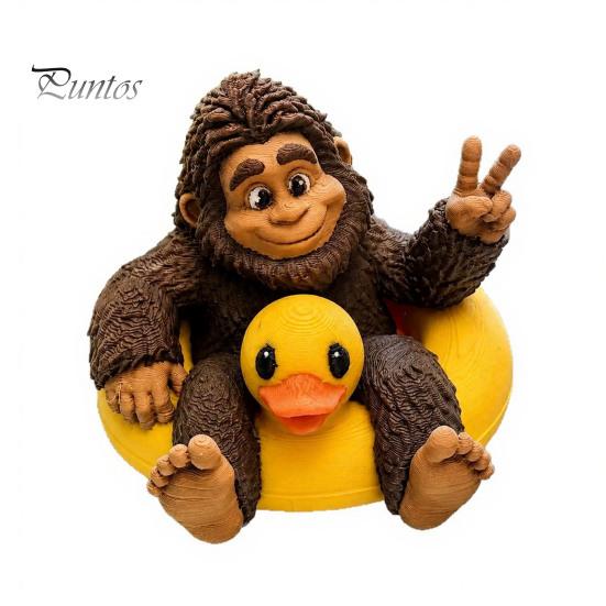 Small Collectible Ornament Sasquatch And Duck Figurine, on Swimming Ring Statue, Lifelike Resin Statue Funny Animal for Home Tabletop Shelf