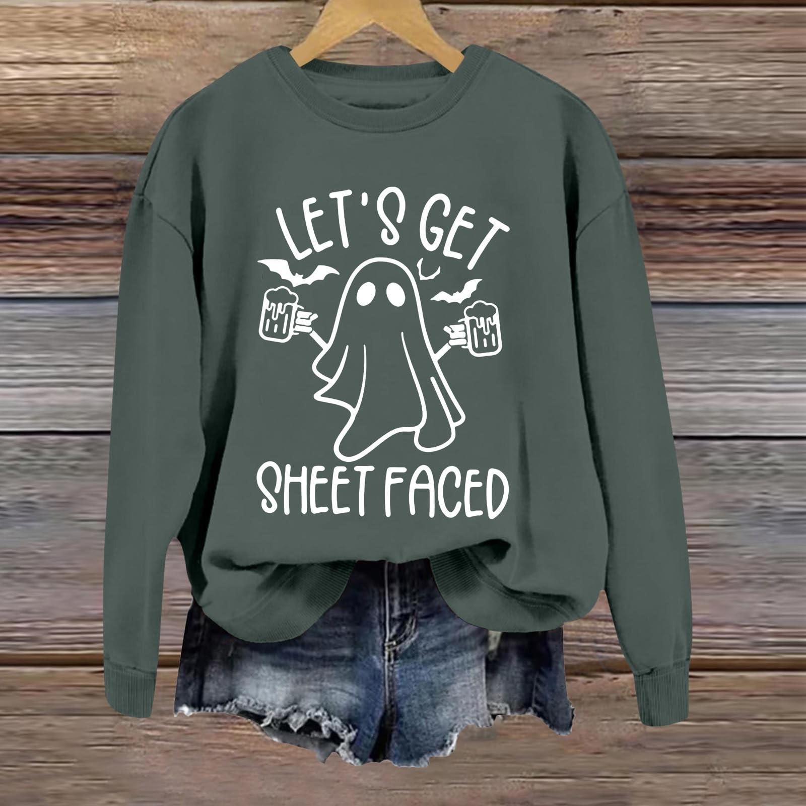 

Свитшоты на Хэллоуин для женщин, симпатичная футболка с длинным рукавом с изображением призрака, модная толстовка M