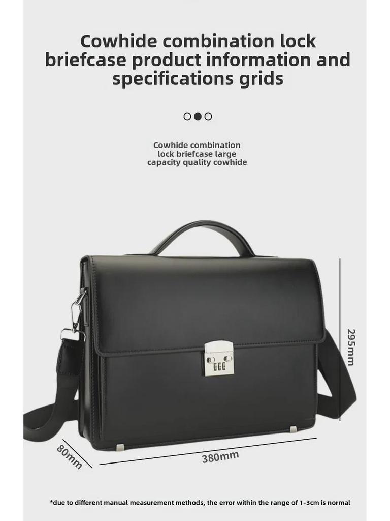 2024 Men's Genuine Leather Briefcase: Cowhide Shoulder Messenger Bag with Password Lock - European and American High-End Design