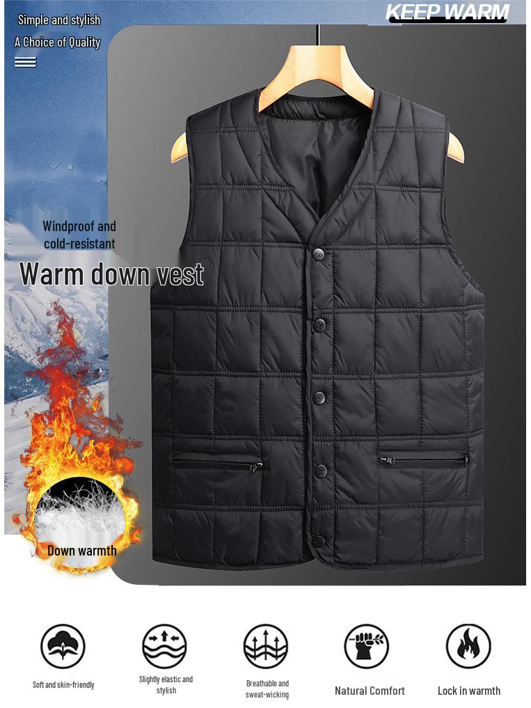 Men's Woodpecker V-neck Winter Vest – Warm, Thick, Casual Wear for Middle-aged and Elderly