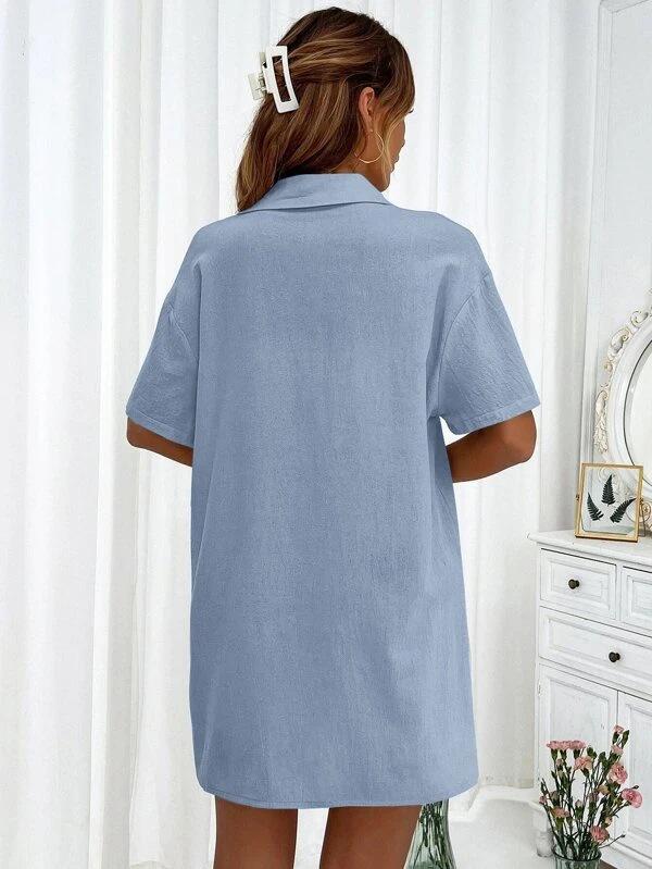 Women's Solid Color Short Sleeve Casual Shirt & Shorts Set - Loose & Stylish Two-Piece