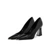 Fashion Metal Pointed Toe Shallow Mouth Block Heel Single Shoes Women's Fashion New Slip-proof Wear-resistant High Heels