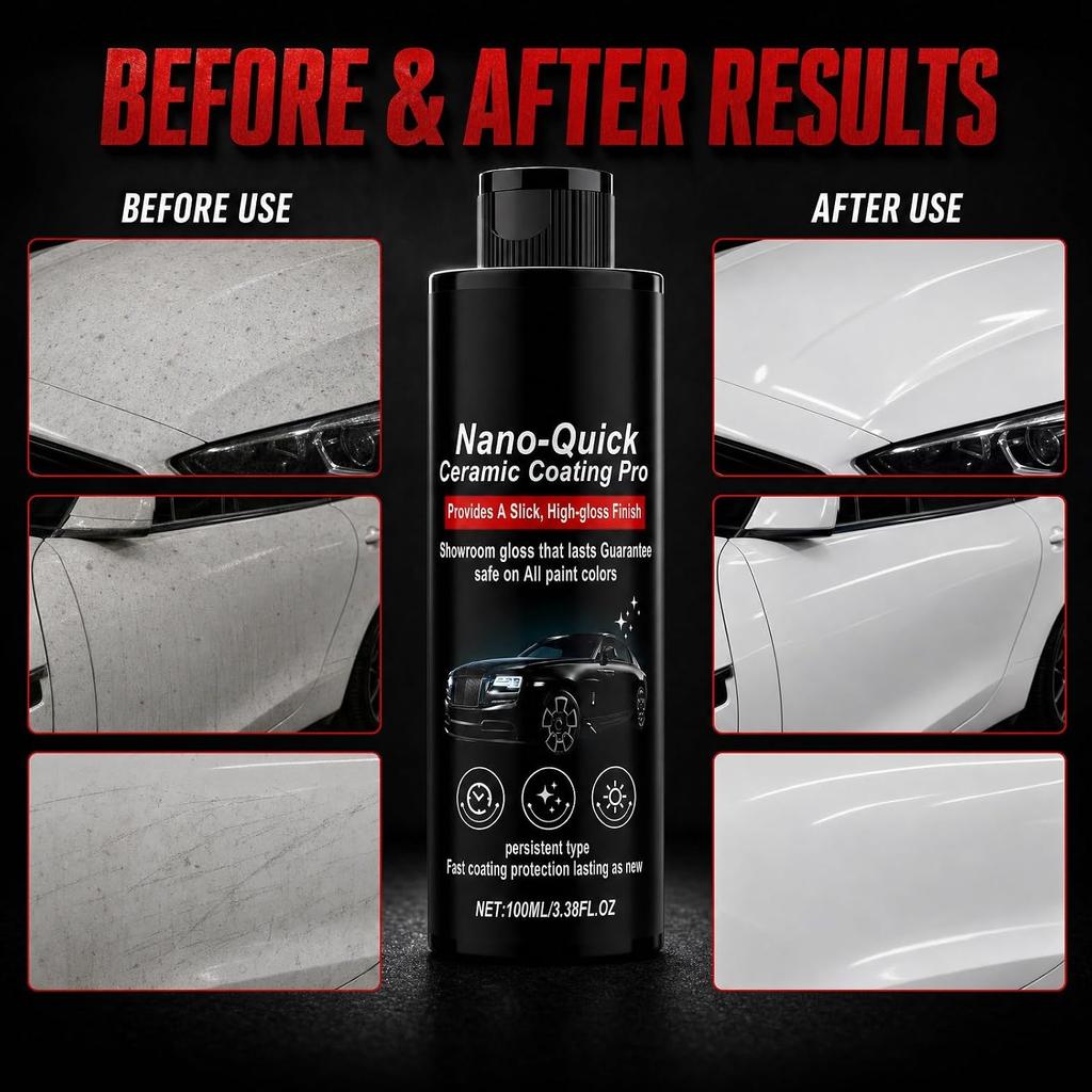 Nano-Quick Ceramic Coating Pro, Spray Auto 3-in-1 - 2 Pezzi | Lucidante idrofobico top coat e sigillante per vernice polimerica per lucentezza istantanea. antipolvere