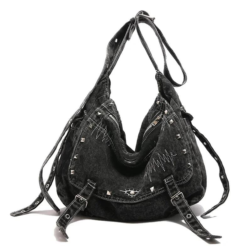 

2024 Autumn y2k Denimn Shoulder Bags Vintage Shoulder Crossbody Bags For Women Large Capacity Female Tote Bags