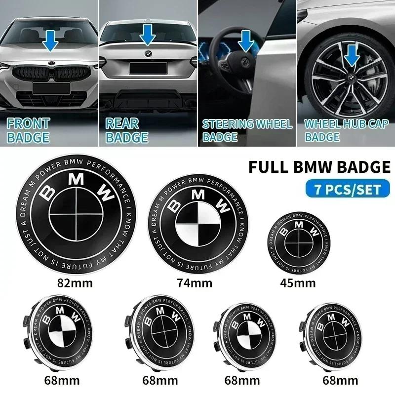 7 szt. 45mm 68mm 74mm 82mm Emblemat przedniej maski samochodu tylny znaczek klapy bagażnika Kierownica do BMW M F30 G01 E36 E39 E87 E46 E90 E92 E53 E94