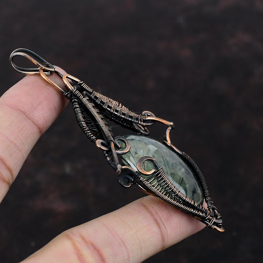 Moss Prehnite Pendant Copper Wire Wrapped Pendant Moss Prehnite Jewelry Gemstone Pendant For Women Copper Wire Wrap Jewelry Handmade Pendant