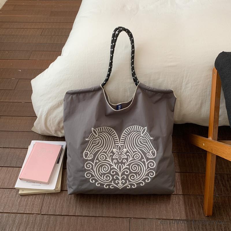Womens Spring Summer Tote Bag Nylon Cloth Shopping Bag Soft Structure Mobile Phone Pocket Interior Commuting Travel Shoulder Bag