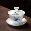 Ice Seed Sheep Fat Jade Ceramic Covered Bowl Single Household Kung Fu Tea Set Tea Making Bowl, High-end  gaiwan set