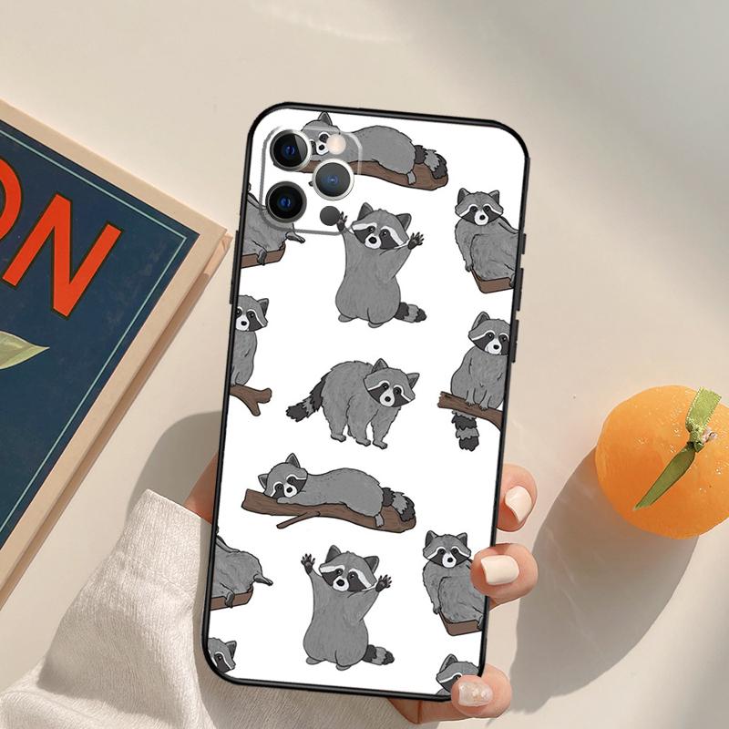 

Cartoon Raccoon Kawaii Funda Case For iPhone 15 14 16 Pro Max 11 12 13 Pro Max Mini XR 16e 16 15 Plus Phone Cover iPhone 15 Pro