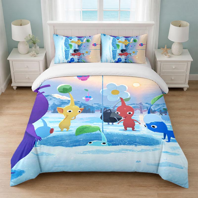 Pikmin Bedroom 3Pcs Bedding Set Soft Bed Sheet Pillowcases Home Bedding Decoration