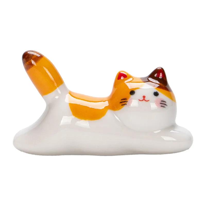 1-6pcs Ceramic Cute Cat Chopstick Holder Tableware Japanese Style Underglaze Restaurant Oval Spoon Bracket Utensil for Kitchen