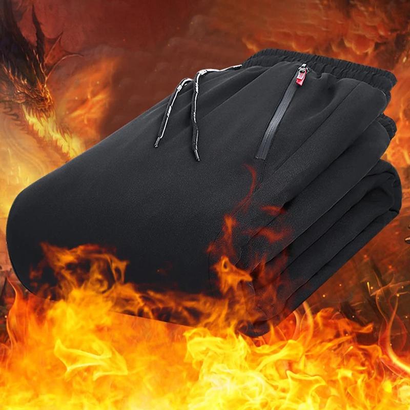 Men Warm Plus Velvet Drawstring Bottoms Solid Color Straight Trousers Sweatpants Down Pants