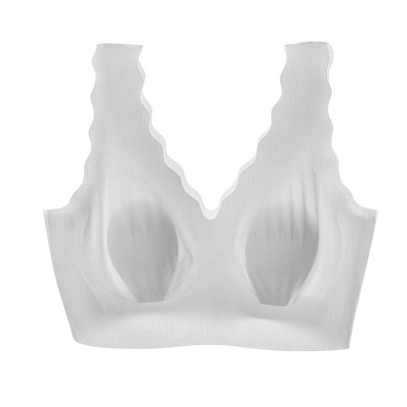 Summer Thin Seamless Rabbit Ear Bra Set for Women - Small Cup, Ice Silk, Wave Edge Design