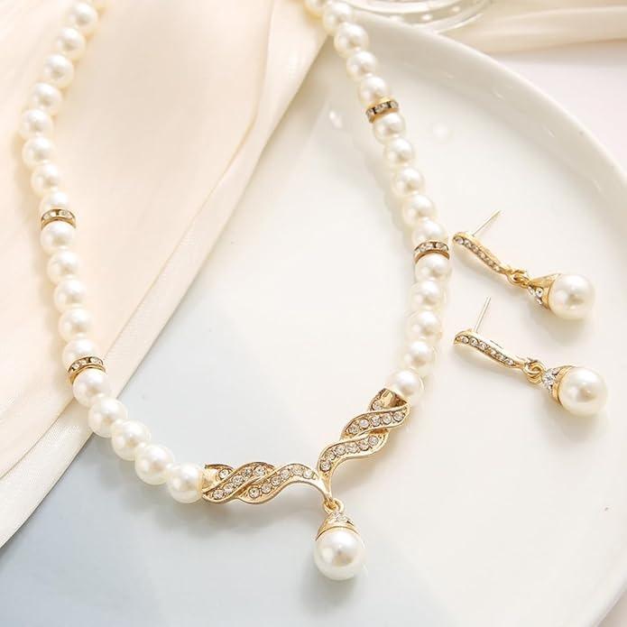 Latest Stylish Design Fancy Pearl Necklace Jewellery Set for Women
