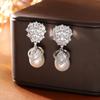 Classic Pearl Drop Earrings Shiny Champagne Pearl Zircon Earrings  For Women
