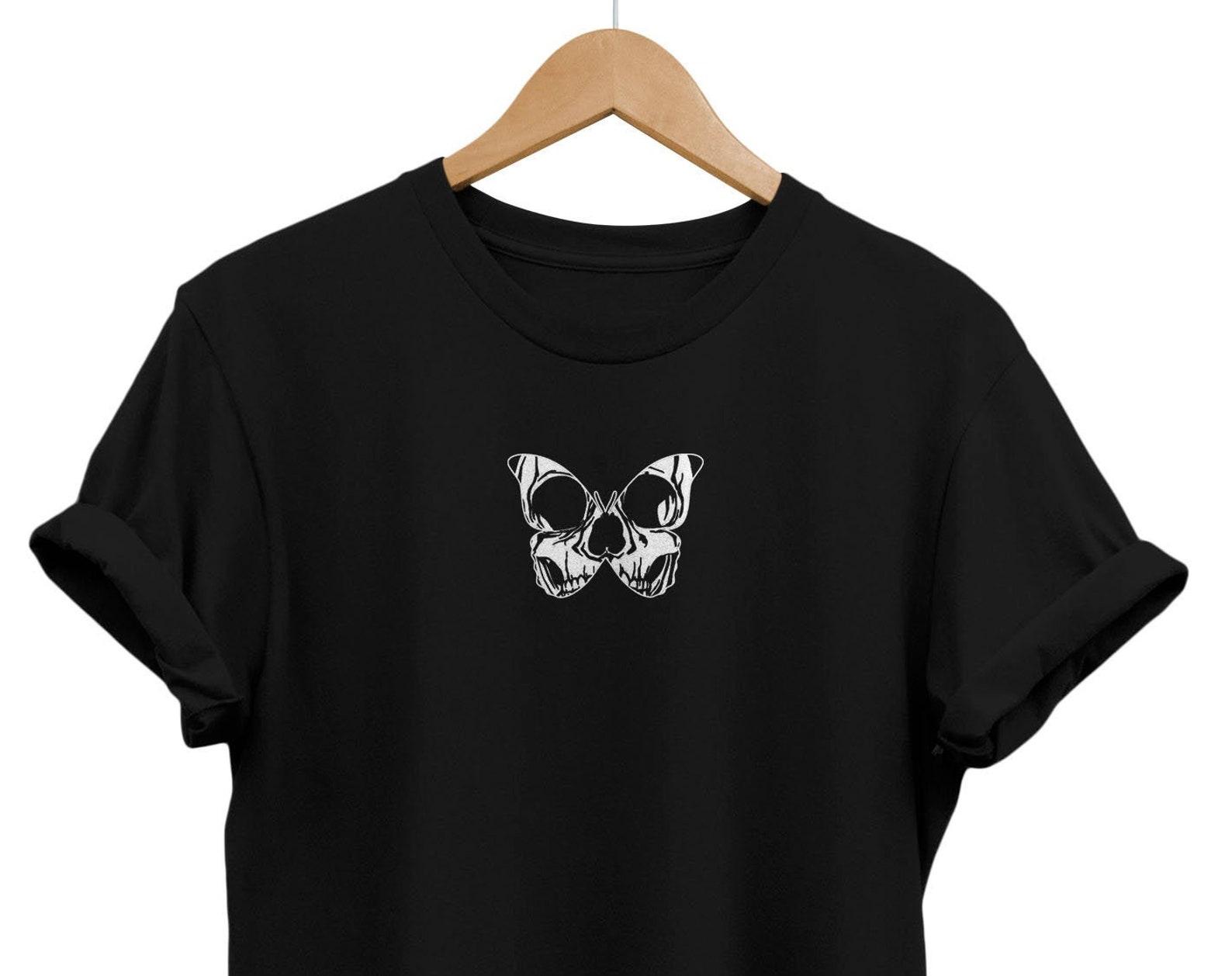 Skull Butterfly T-Shirt, Gothic Goth Clothing S