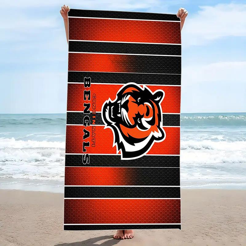 Cincinnati Bengals Logo Print Beach Towel, Large Soft Quick Dry Towel for Beach Camping Swimming