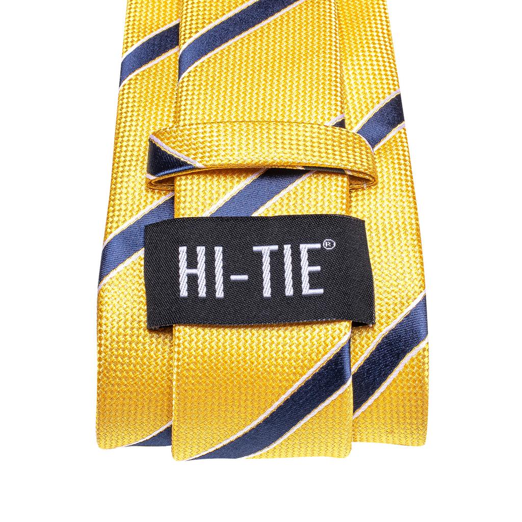 Hi-Tie Herren-Krawatte, gelb, blau, gestreift, Einstecktuch, Manschettenknöpfe, Hochzeit, Abschlussball, Party