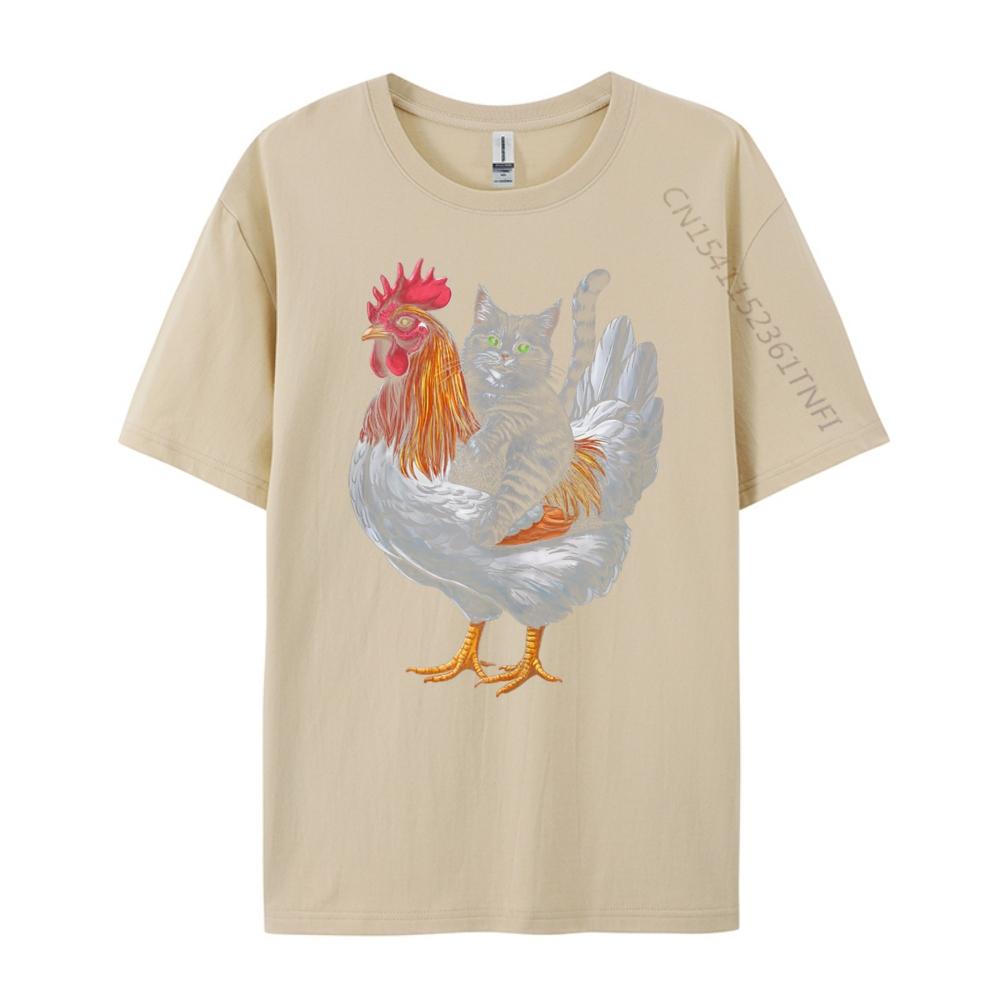 Cat Riding Chicken Tuxedo Cat On A Chicken Printed T-Shirt Graphic T Shirts Letter