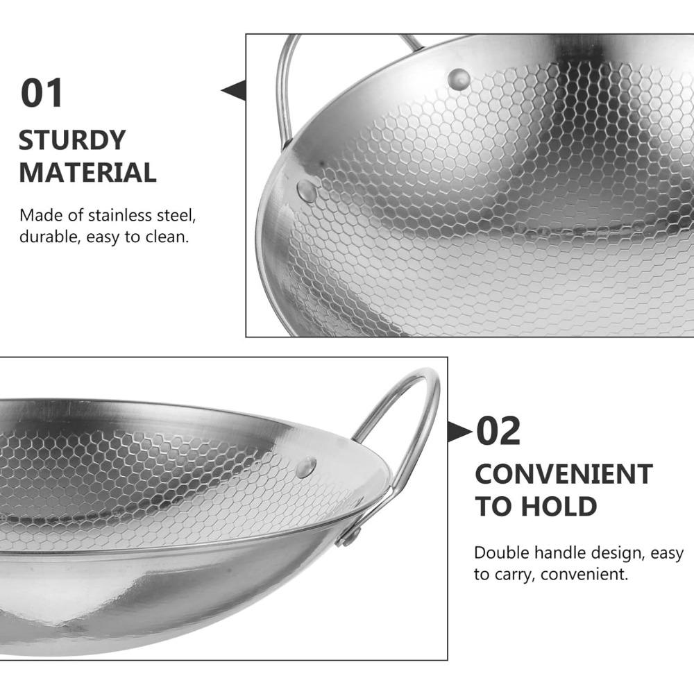 Wok Pan Stainless Steel Stir Fry Pans 25cm/10 Inch Hot Pot Iron Frying Pan  Kitchen Cookware for Camping Alcohol Stove