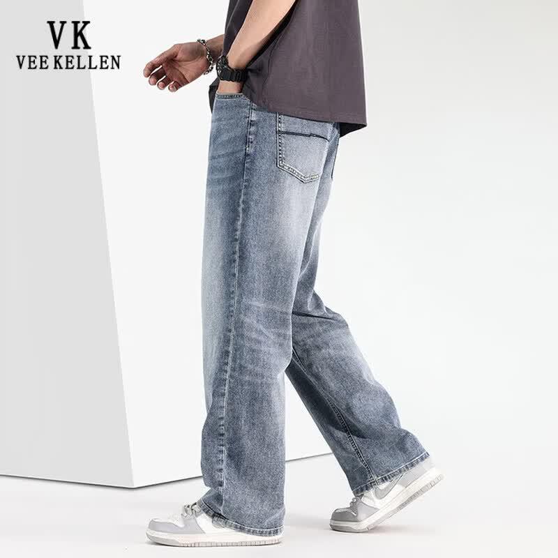 VEE KELLEN Men's Lightweight Summer Loose Straight-Leg Retro Denim Jeans