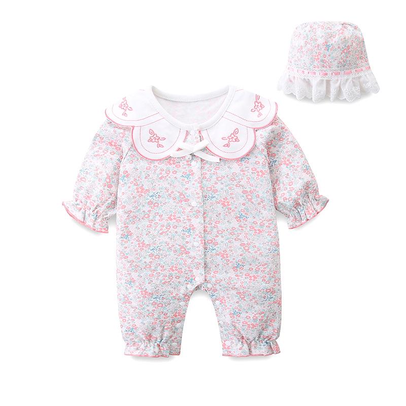 

2025 Комбинезон с капюшоном из хлопка с длинным рукавом для новорожденной девочки на осень/весну Size 90