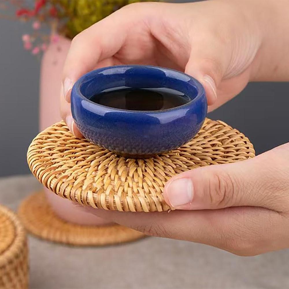 6pcs/set Handmade Rattan Table Mat Creative Placemat Heat Insulating Non-Slip Coaster for Dining Table Bowl Plate