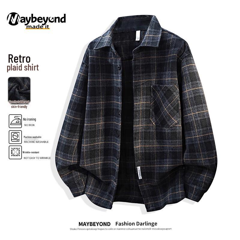 MAYBEYOND Men's Thick Plaid Long-Sleeve Shirt Jacket