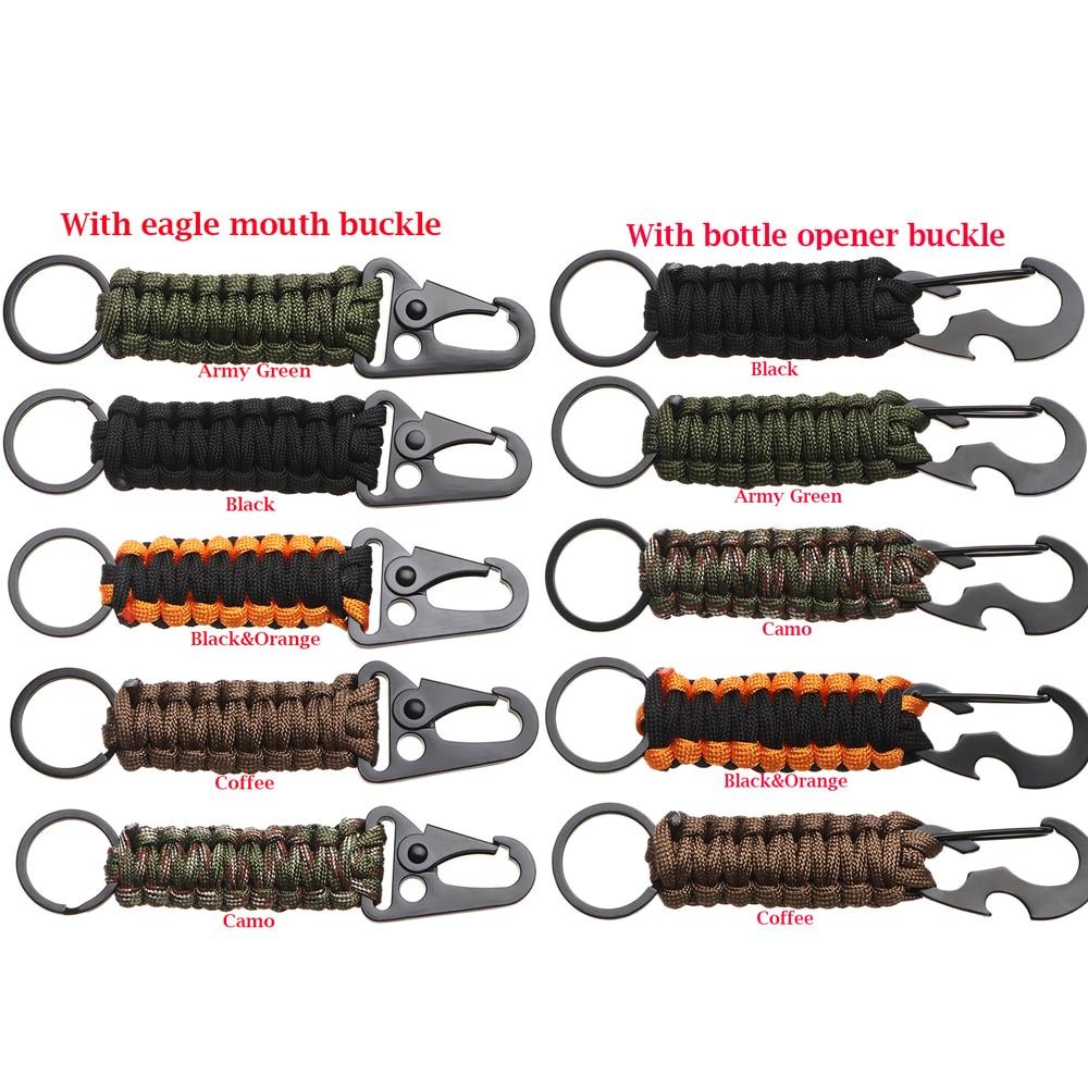 Anello portachiavi esterno Moschettone da campeggio Corda militare Paracord Corda Kit di sopravvivenza da campeggio Strumenti apribottiglie con nodo di emergenza