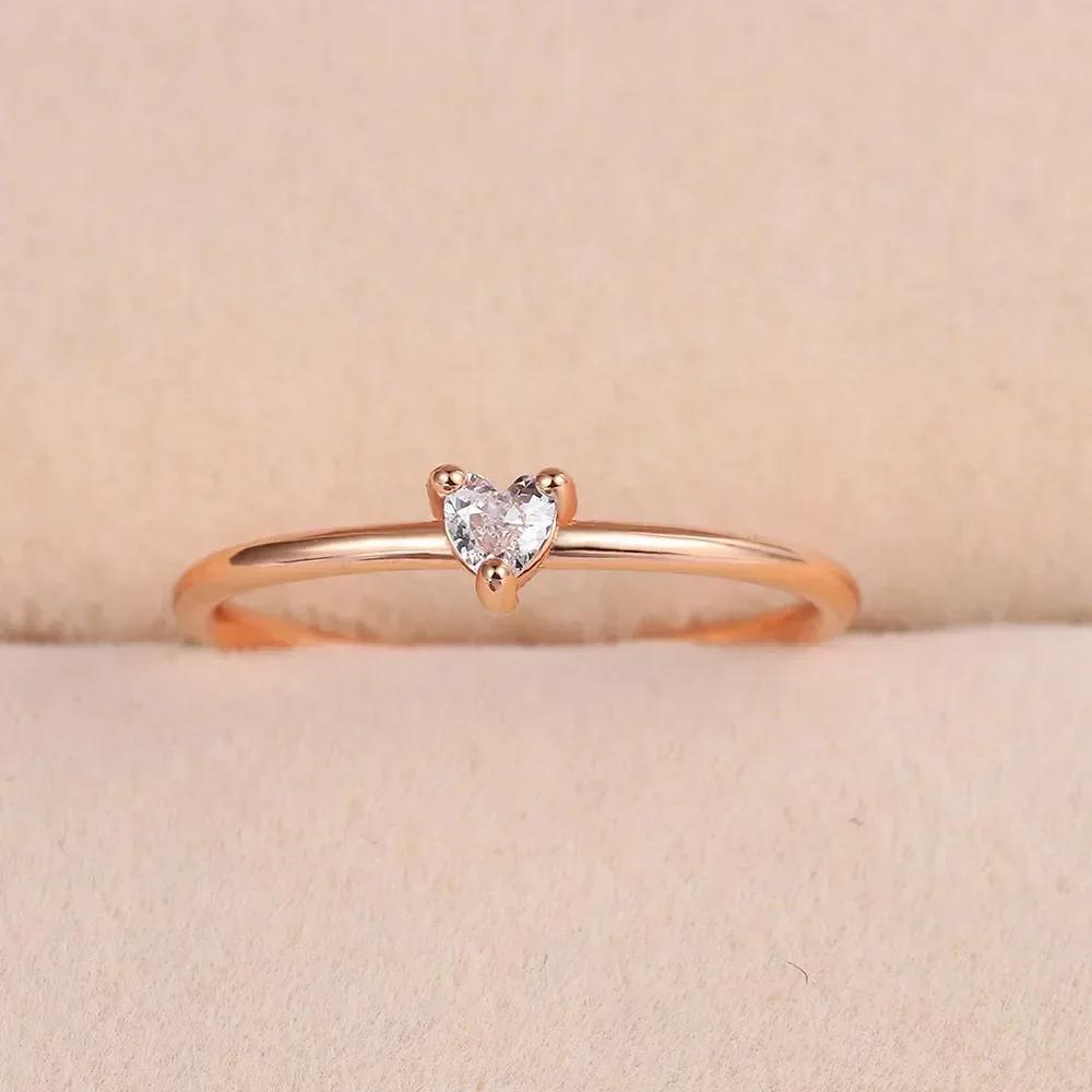 Luxury Dainty Thin Rings for Women Gold Silver Color Love Heart Zircon Delicate Wedding Dating Ring Fashion Jewelry Gift