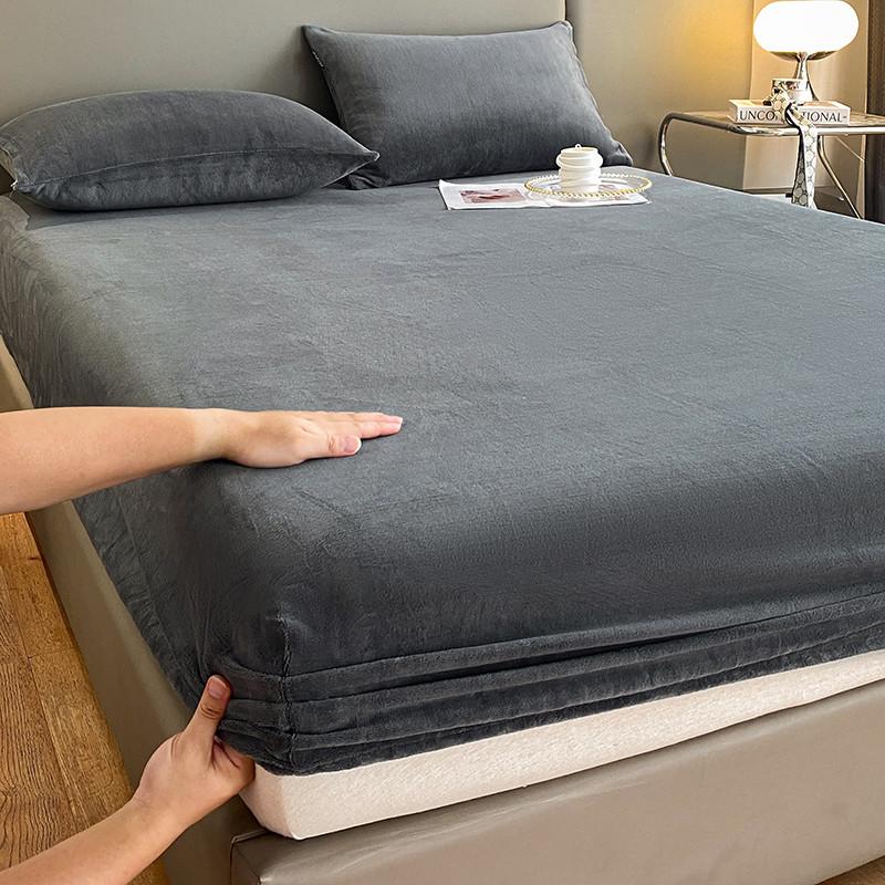 Thick Velvet Fitted Sheet Pillowcase 1/3 Pieces Set High Quality Non Slip Mattress Cover Protector Soft Bed Sheet Pillow Case