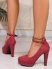 Korean Style Women's High-Heeled Platform Shoes, Solid Color, Plus Size 42