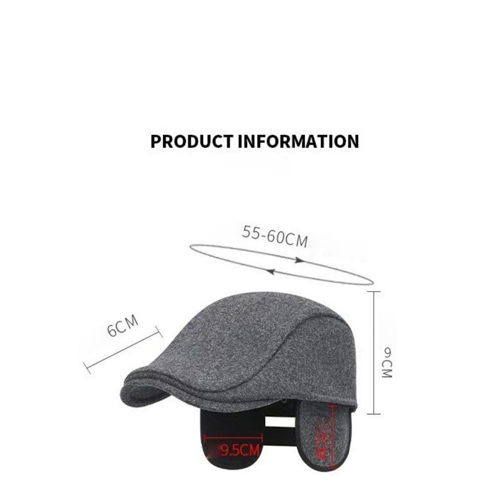 New Solid Color Men Berets with Earmuff Soft Newspaper Hat Woolen Fabric Casual Beanie Autumn and Winter