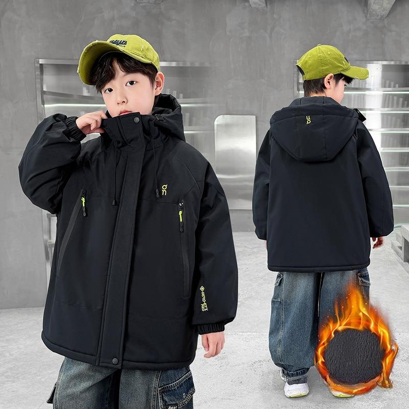 

Мальчиковая куртка с плюшевой подкладкой, Зимние детские куртки, Зимние теплые топы для мальчиков с утолщением 120 чёрный