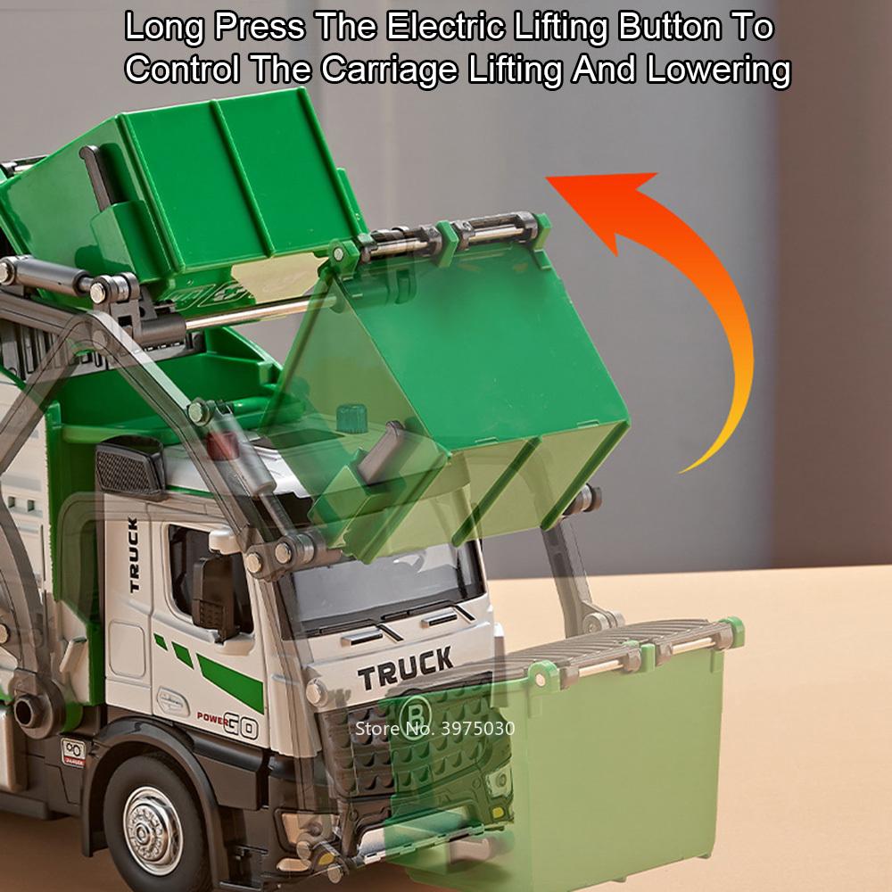 1:18 Electric Sanitation Garbage Truck Toy Cars Model Light Sound Miniature Vehicle Doors Opened Car Children's Educational Toys