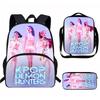 Kpop Demon Hunters Student School Bag Large Capacity Backpack Satchel Pencil Case Three-Piece Set Children'S And Girls Backpack