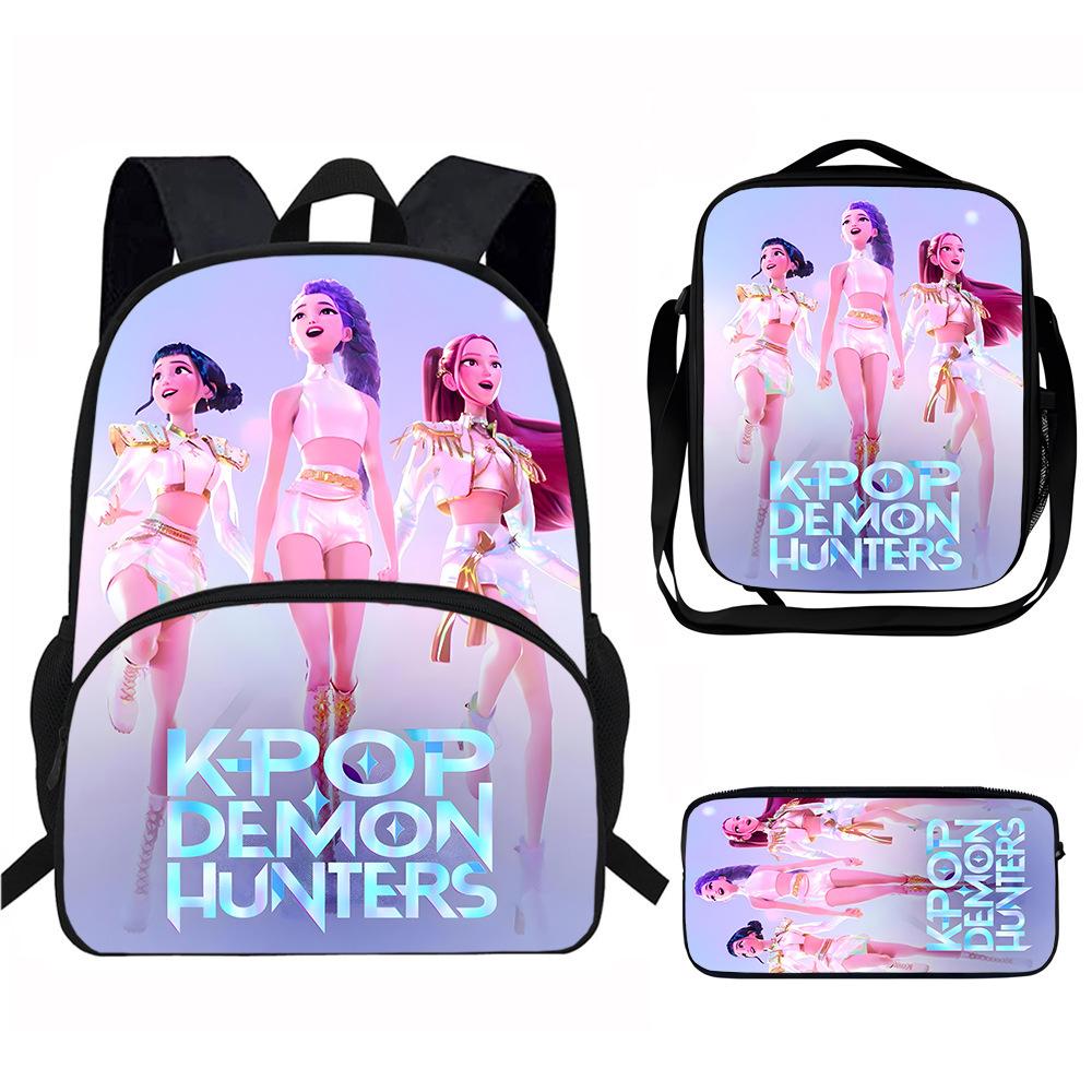 Kpop Demon Hunters Student School Bag Large Capacity Backpack Satchel Pencil Case Three-Piece Set Children S And Girls Backpack Three piece set