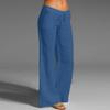 (SU)Women's Casual Solid Cotton Linen Elastic Waist Drawstring Long Wide Leg Pants