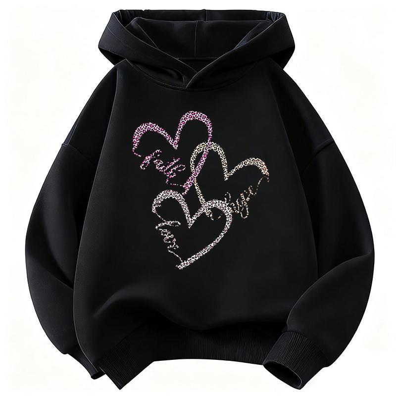 Hoodies Leopard Print with Love Heart Design Children's Sweatshirt Cute Hoody for Boys Girls Autumn Spring Casual Clothes