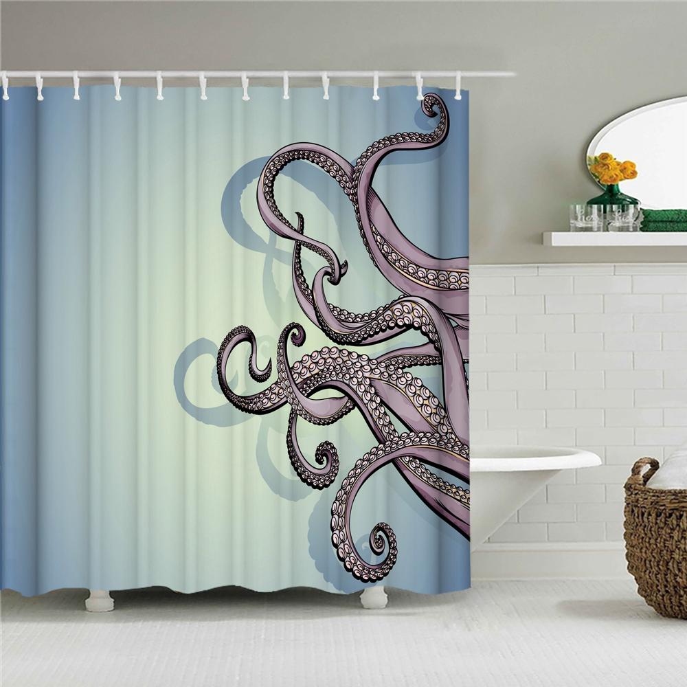 

Octopus Seas Shower Curtains Bath Curtain 180*180Cm Waterproof Bathroom Home Decor Washable Fabric Bathroom Screen With 12 Hooks W60H190(CM)-1 Pcs