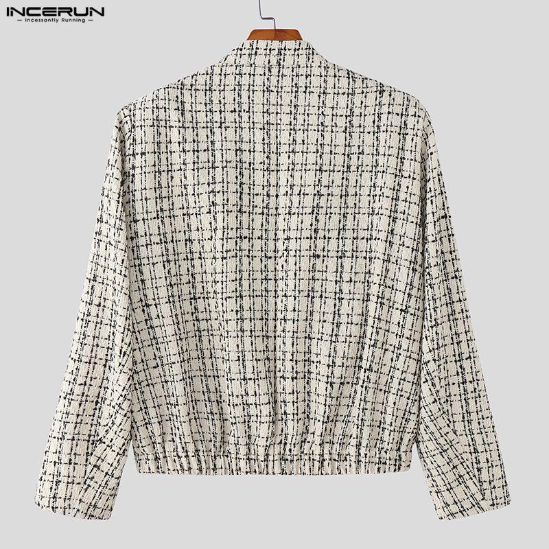 INCERUN Autumn Elegant  Men Long Sleeve Casual Plaid Buttons Texture Jackets Coats