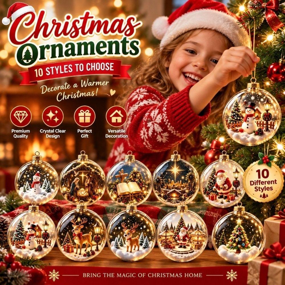 LED Lighted Christmas Bauble Ornament Transparent Hanging Christmas Decoration For Christmas Tree