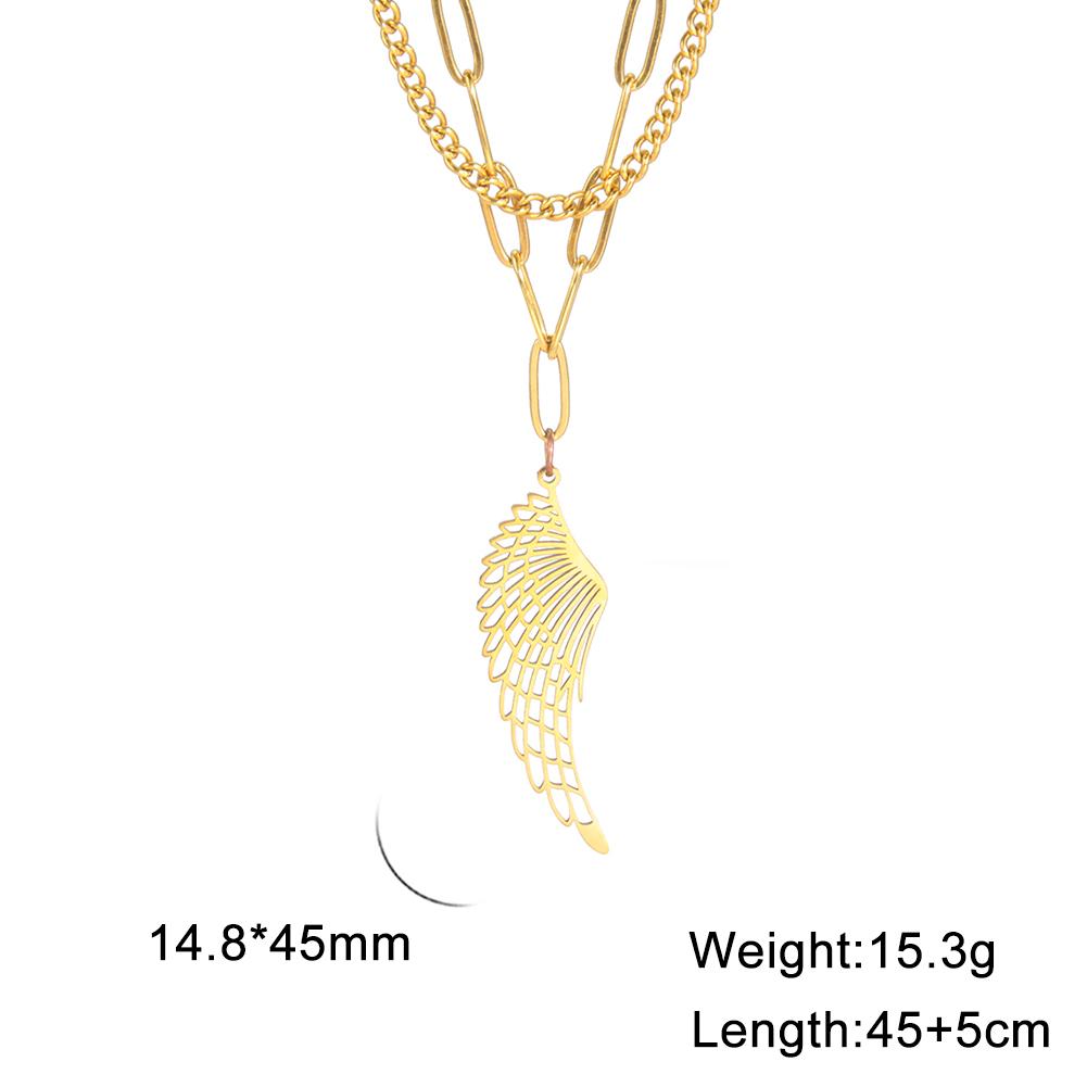 Cazador Hollow Wing of Angel Pendant Necklaces Feather Wings Stainless Steel Gold Color Charm Necklaces for Women Jewelry Kpop