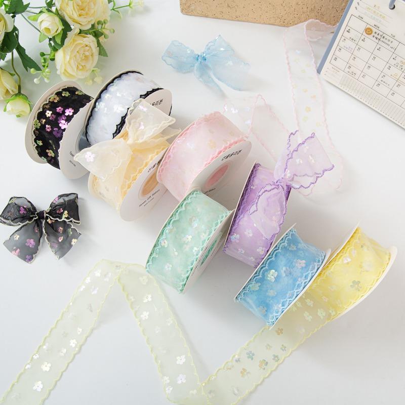 10yards/Roll Sequin Silk Ribbon Roll 4cm Satin Ribbon Organza Ribbons For Gift Wrapping Handmade Wedding Birthday Bow Diy Craft