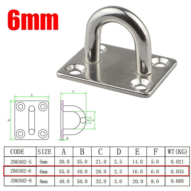 M5 M6 M8 Pad Eye 316 Stainless Steel Plate Hook Fixed Deck Door Buckle Heavy Duty Ceiling Mount Hanger for Yachts Boats Oval