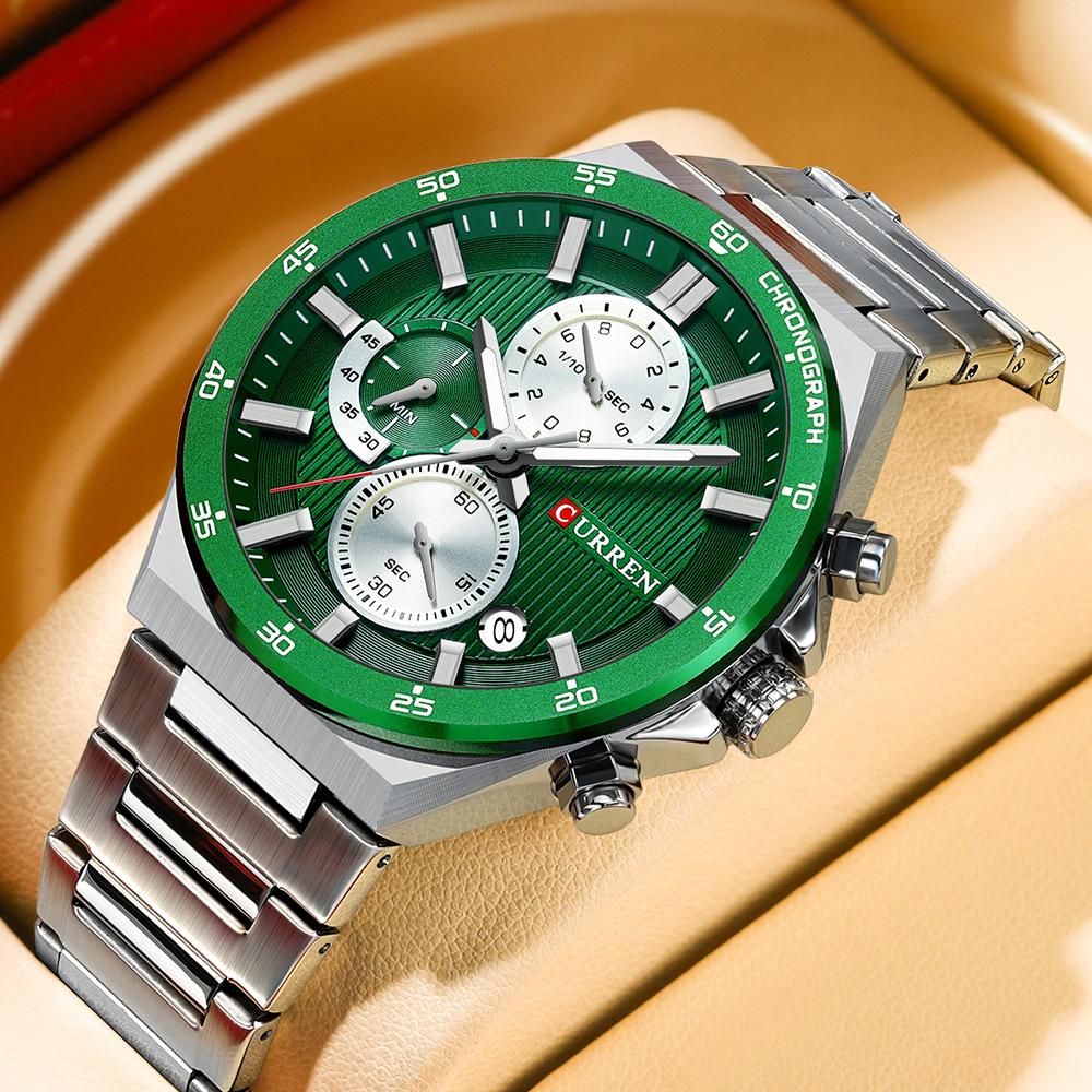 CURREN Sporty Elegant 43mm Men's Chronograph Dial Watch with Stainless Steel Band Luminous Hands Quartzt Wristwatch for Men