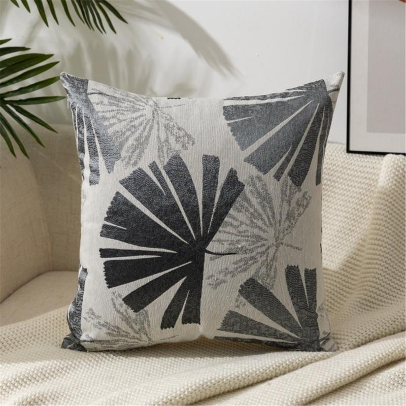 Leaf Pattern Jacquard Linen Pillow Cover Soft Textured Fabric Wrinkle Resistant Cushion Case For Living Room Bedroom
