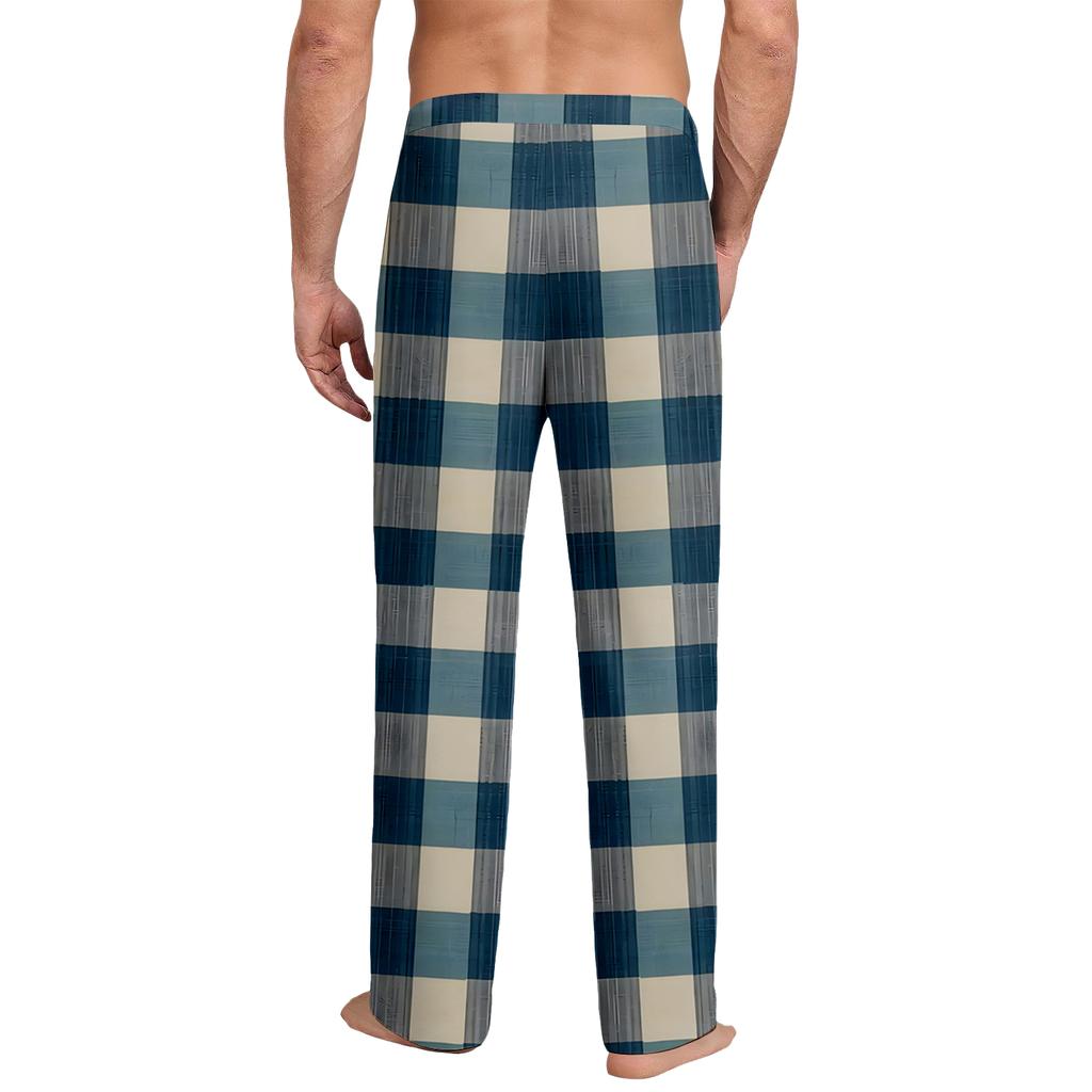 Men's Drawstring Pocket Casual Pants Plaid Stripe Print Pocket Casual Pants Home Pajama Pants